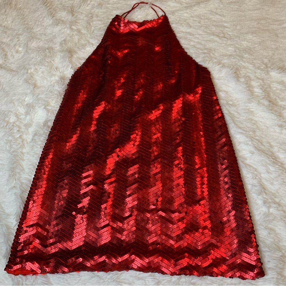 Red sequin backless dress. Holiday Dress . Christmas Party Dress